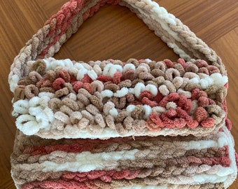 Winter crochet  velvet bag, crochet bag shoulder bag. winter crochet hand bag