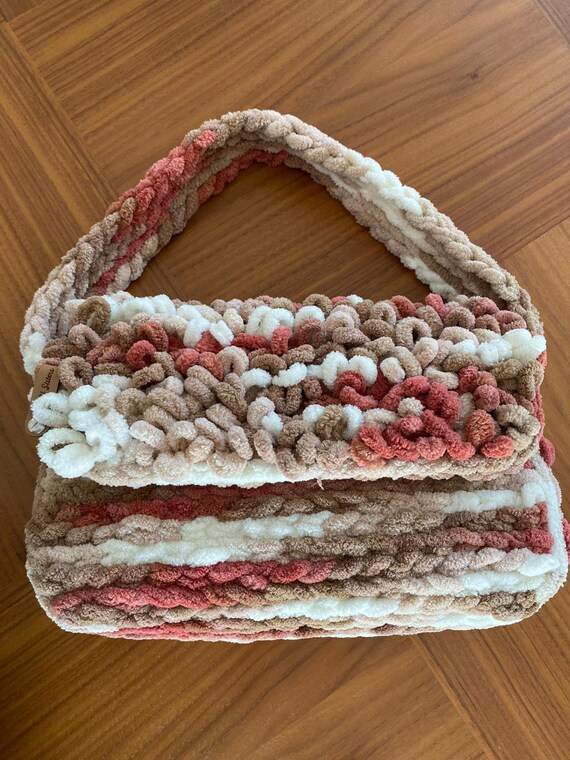 Crochet Handmade Shoulder Bag Crochet Velvet Bag Crochet Tote Bag