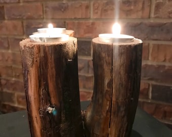 Cedar Candlesticks, Rustic Wood Candles, Reclaimed Wood