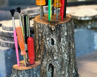 Tree Branch Tool Caddy, Pencil, Paintbrush Holder. Unique Rustic Wooden Caddy, Workshop/Art Studio Organizer, Reclaimed Wood