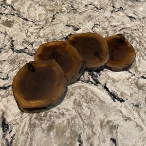Handmade Black Walnut Wood Coasters: Rustic Live Edge Set