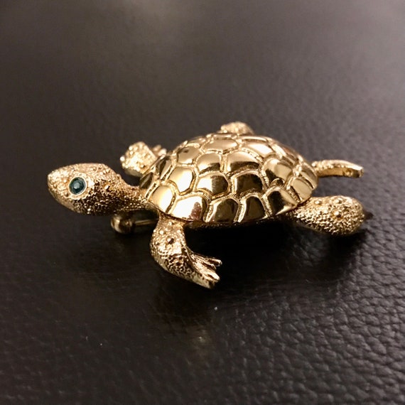 2 Vintage Sea Turtle Brooches Pins MONET Gold Ton… - image 2