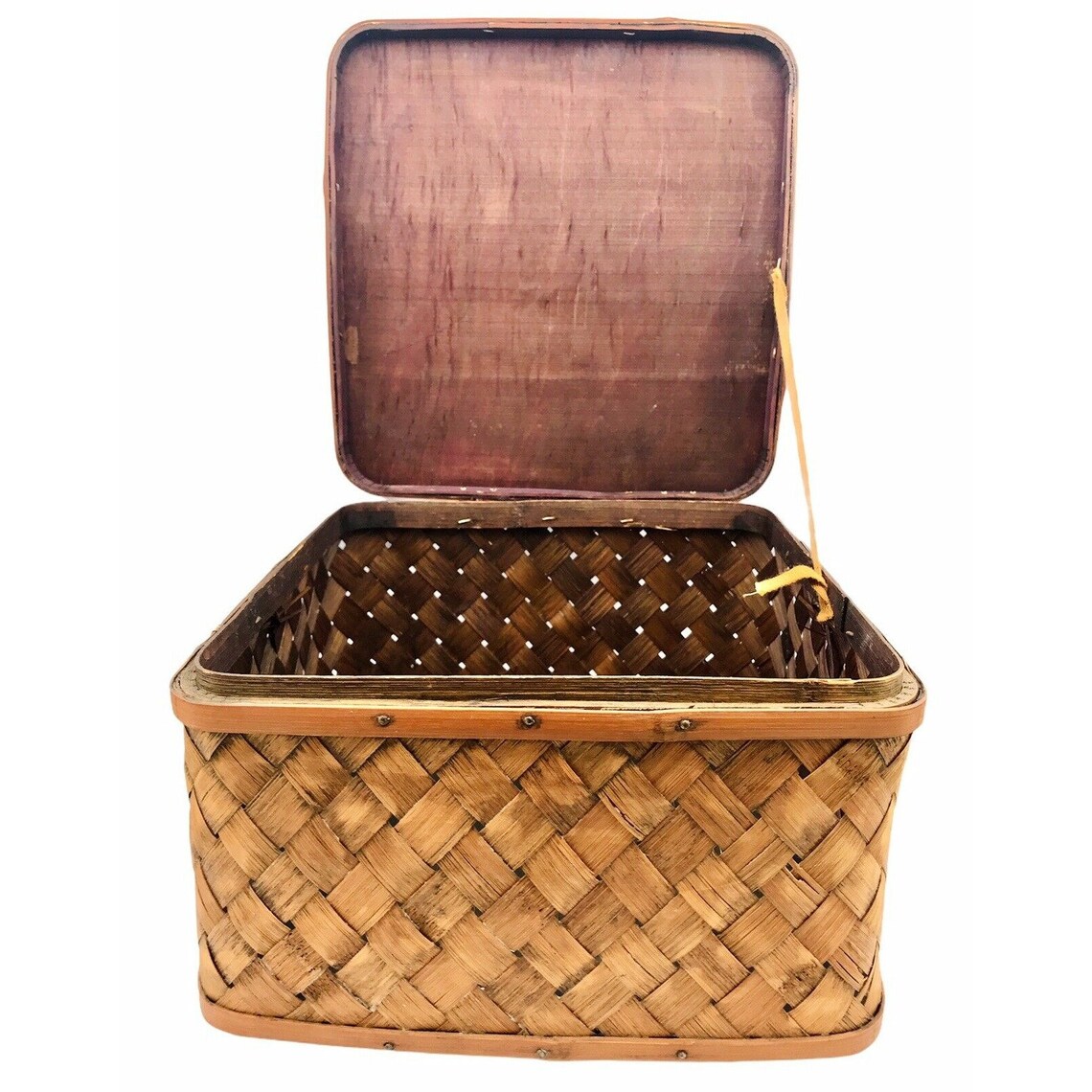Vintage Woven Rattan Storage Box with Lid Handles and Gold Etsy