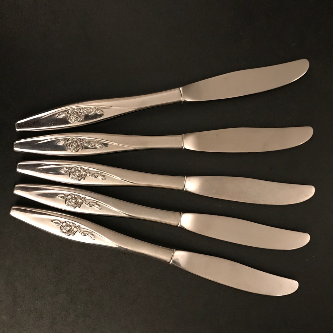 5 Oneida Oneidacraft Deluxe LASTING ROSE Stainless Dinner Butter Knife ...