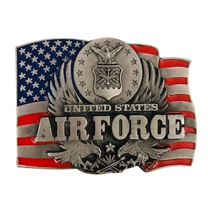 Siskiyou 1991 United States Air Force Pewter Enamel Belt Buckle Flag Seal Eagles