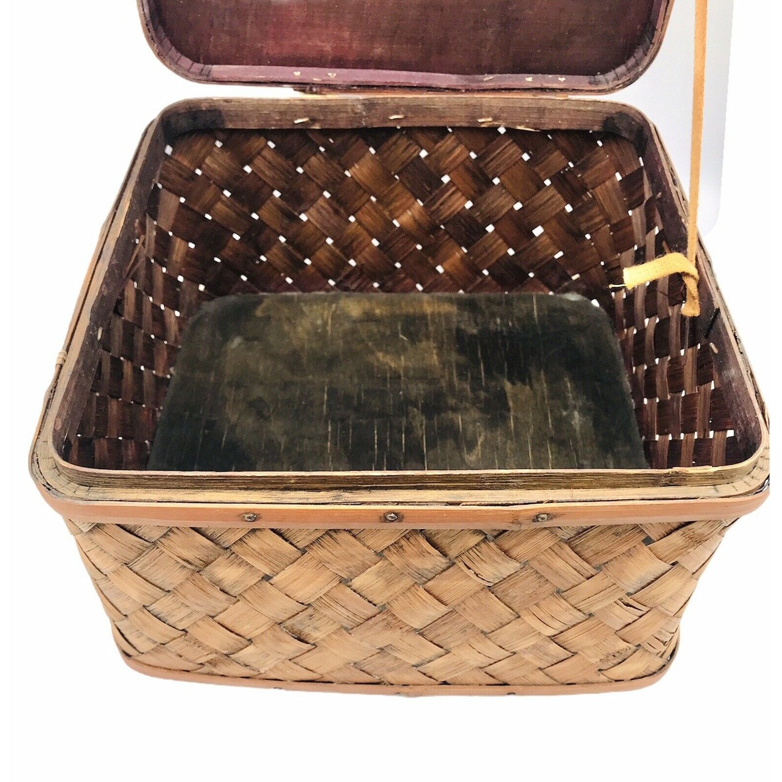 Vintage Woven Rattan Storage Box with Lid Handles and Gold Etsy