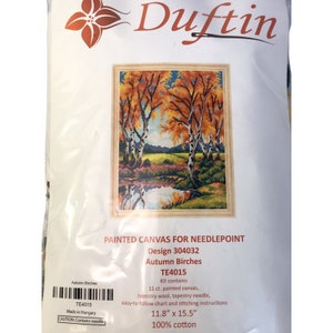 Duftin Painted Canvas for Needlepoint Kit TE4015 Autumn Birches 304032 12x16 NEW