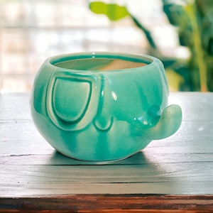 Groenblauwe keramische figurale olifant plantenbak Trinket schotel 3,5 x 8 sappige Boho