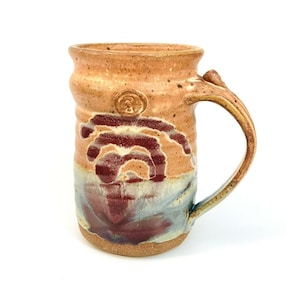 Steengoed Kunst Aardewerk Koffiekopje Mok Paars Blauw Abstract Bloemen Ondertekend RB