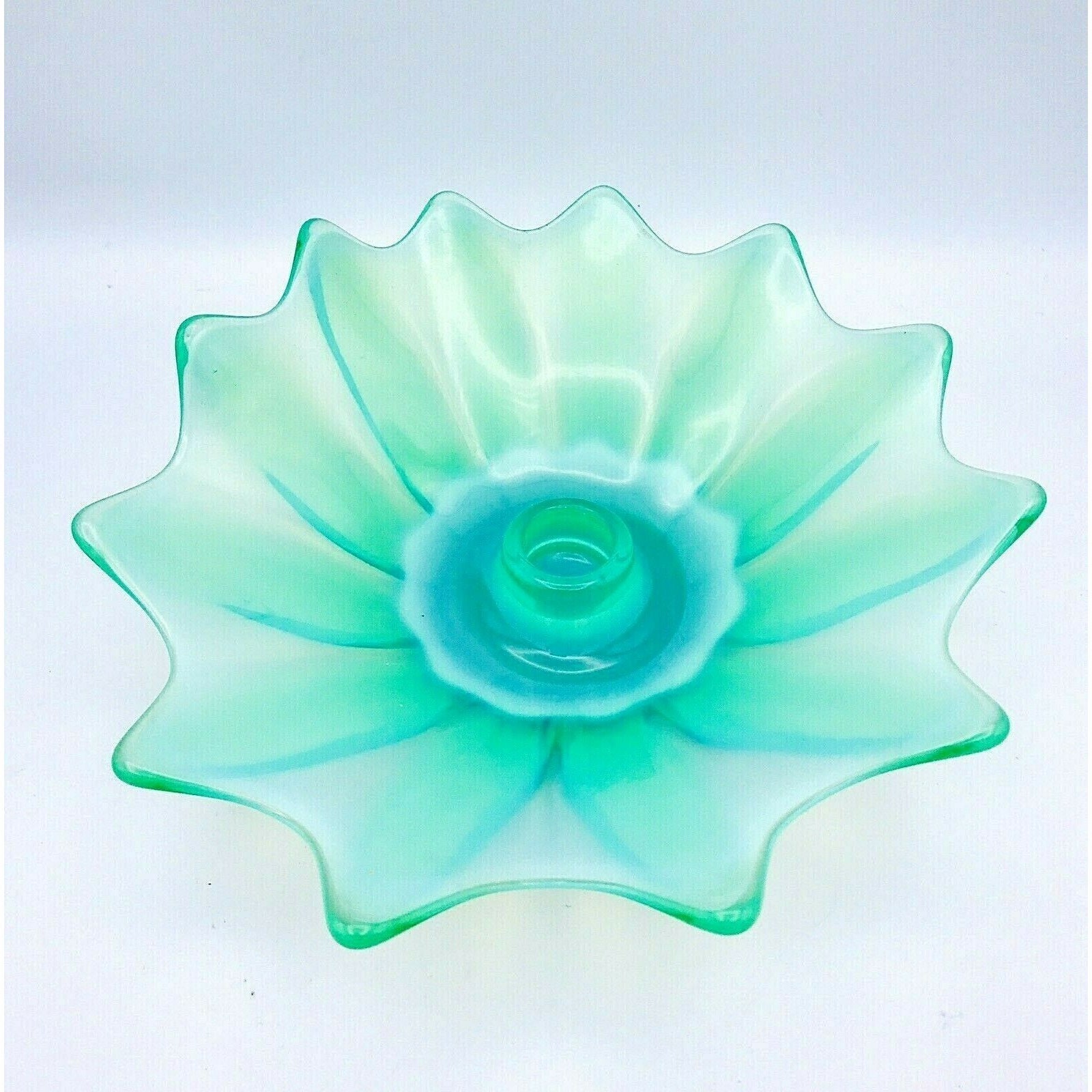 Vintage Fostoria Heirloom Green Opalescent Glass Candle Holder Etsy