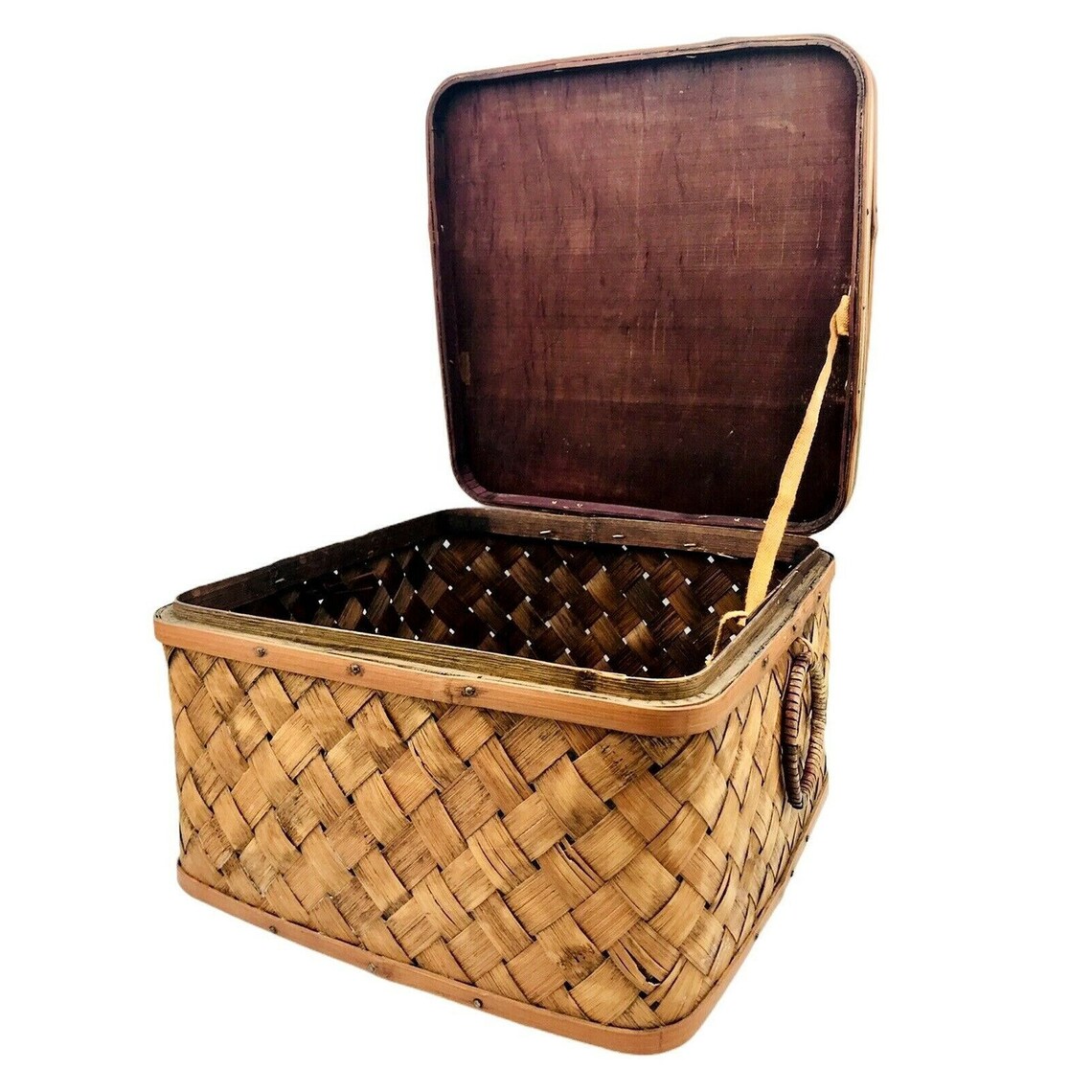 Vintage Woven Rattan Storage Box with Lid Handles and Gold Etsy