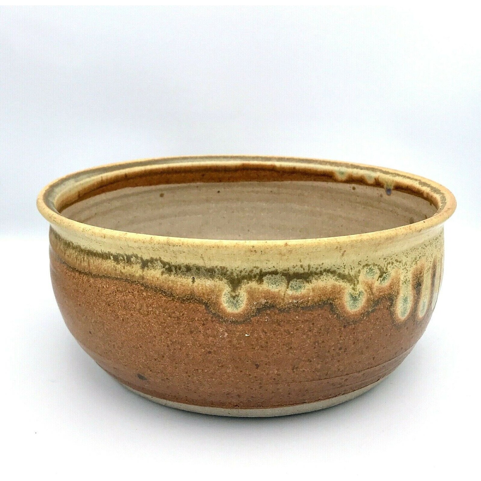 Art Pottery Yellow Ochre Blue Brown Drip Glaze Stoneware Etsy