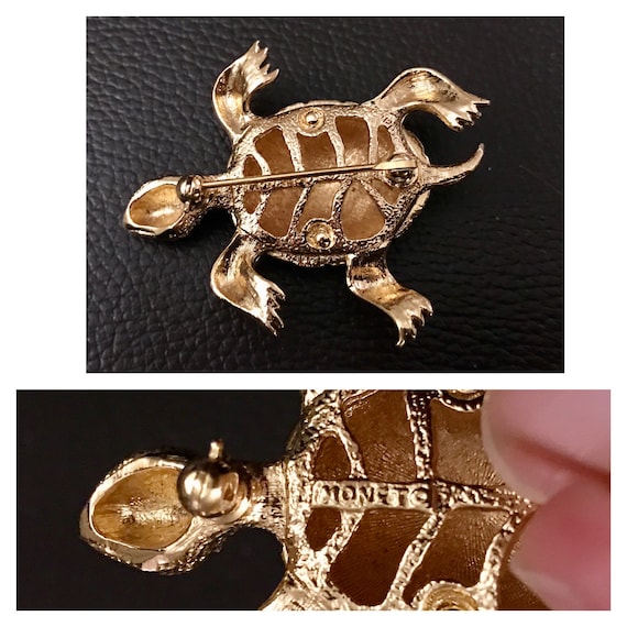 2 Vintage Sea Turtle Brooches Pins MONET Gold Ton… - image 6