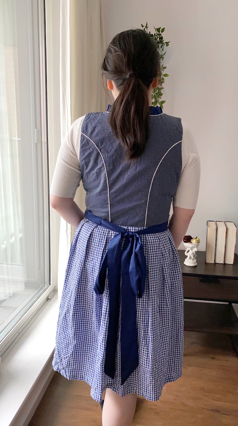Beautiful Vintage Blue and White Gingham Prairie Dress Cottagecore Aesthetics Lace-up Checkered Sleeveless Milkmaid Dress