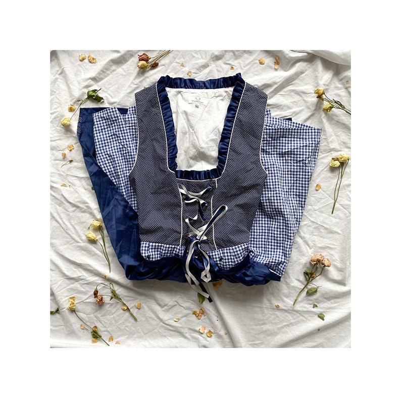 Beautiful Vintage Blue and White Gingham Prairie Dress Cottagecore Aesthetics Lace-up Checkered Sleeveless Milkmaid Dress