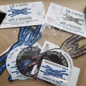 Life is better with a tarantula, Poecilotheria PACK, laminated vinyl tarantula stickers