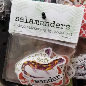 Salamanders, Tread Softly wander, Red Eft, Spotted Salamander vinyl stickers