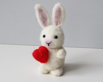 Cute needle felt bunny with heart