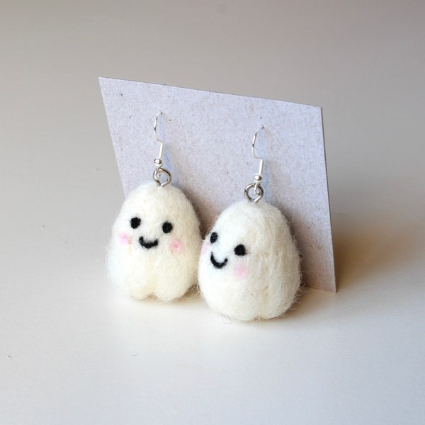 Adorable needle felted ghost earrings