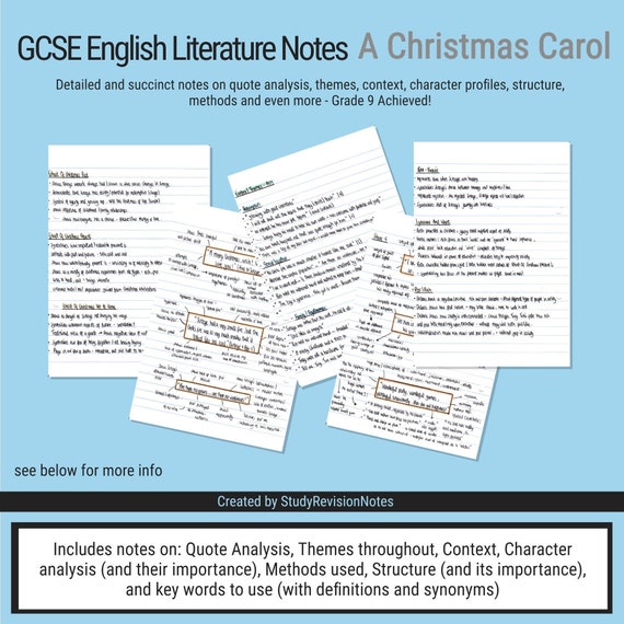 A Christmas Carol GCSE English Literature Notes Grade 9  Etsy