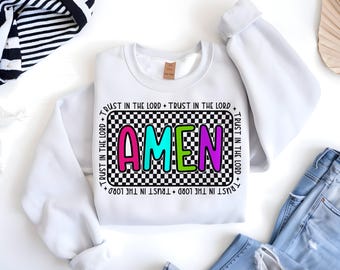 Amén PNG / Confía en el Señor PNG / Retro Cristiano PNG / Versículo Bíblico Descarga Digital