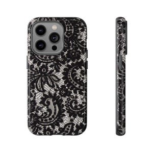Elegant Lace Phone Case, Floral Phone Cover, Chic Smartphone Protector, Stylish Gift for Her, Black Lace Design image 4