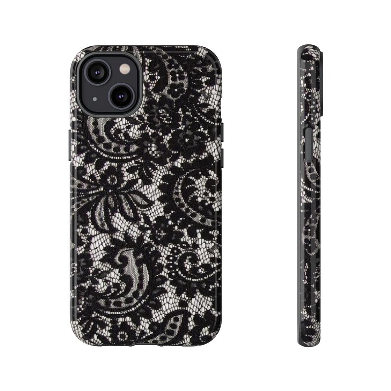Elegant Lace Phone Case, Floral Phone Cover, Chic Smartphone Protector, Stylish Gift for Her, Black Lace Design image 5