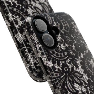 Elegant Lace Phone Case, Floral Phone Cover, Chic Smartphone Protector, Stylish Gift for Her, Black Lace Design image 9