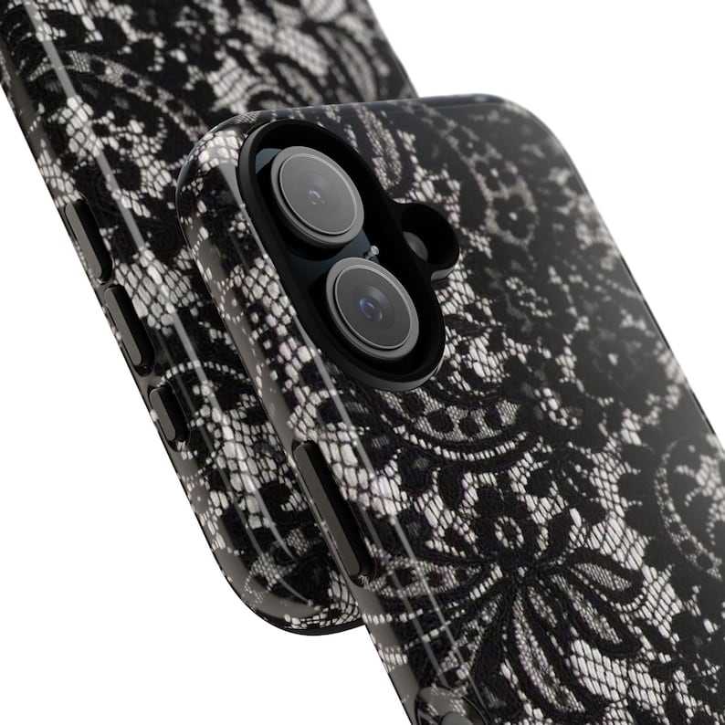 Elegant Lace Phone Case, Floral Phone Cover, Chic Smartphone Protector, Stylish Gift for Her, Black Lace Design image 9