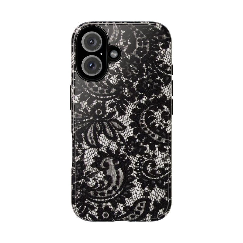 Elegant Lace Phone Case, Floral Phone Cover, Chic Smartphone Protector, Stylish Gift for Her, Black Lace Design image 8