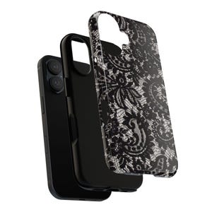 Elegant Lace Phone Case, Floral Phone Cover, Chic Smartphone Protector, Stylish Gift for Her, Black Lace Design image 10