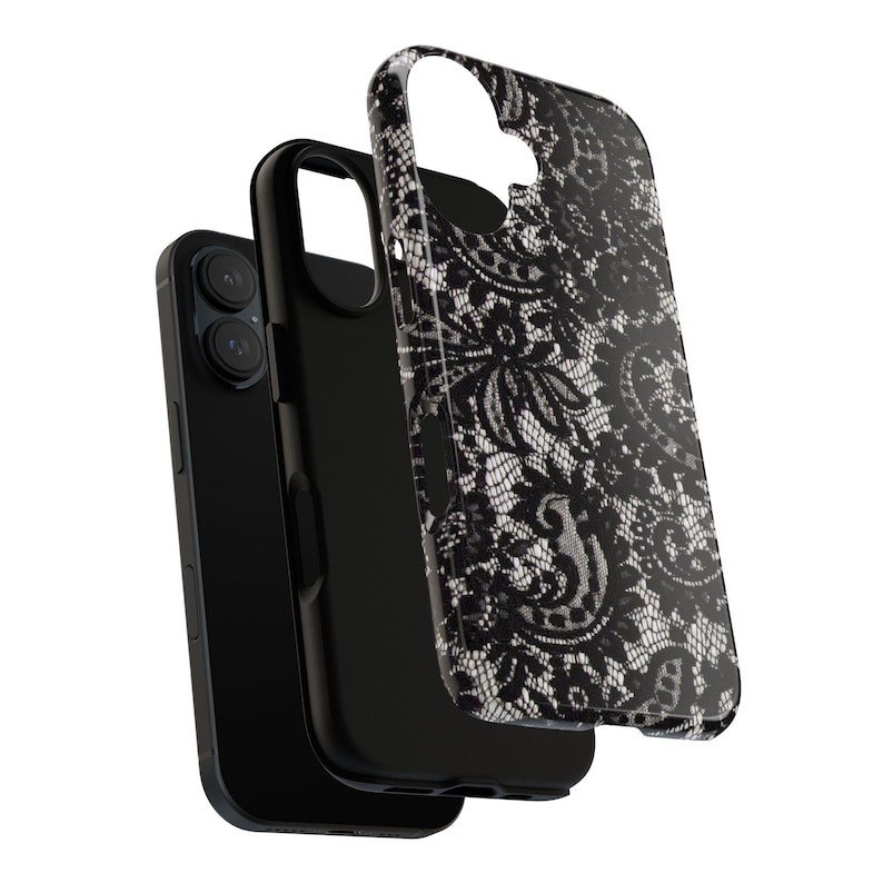 Elegant Lace Phone Case, Floral Phone Cover, Chic Smartphone Protector, Stylish Gift for Her, Black Lace Design image 10