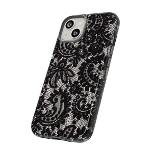 Elegant Lace Phone Case, Floral Phone Cover, Chic Smartphone Protector, Stylish Gift for Her, Black Lace Design image 3