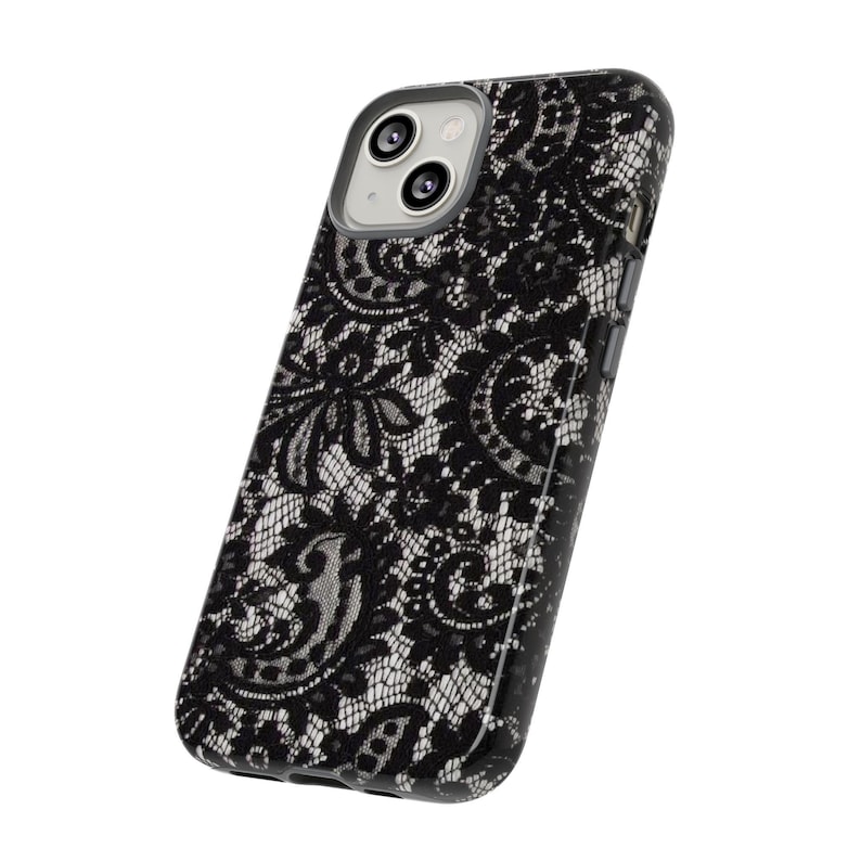 Elegant Lace Phone Case, Floral Phone Cover, Chic Smartphone Protector, Stylish Gift for Her, Black Lace Design image 3