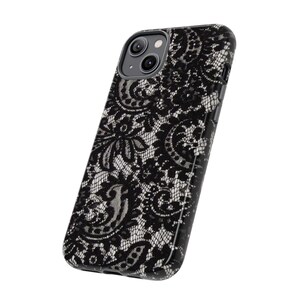 Elegant Lace Phone Case, Floral Phone Cover, Chic Smartphone Protector, Stylish Gift for Her, Black Lace Design image 6