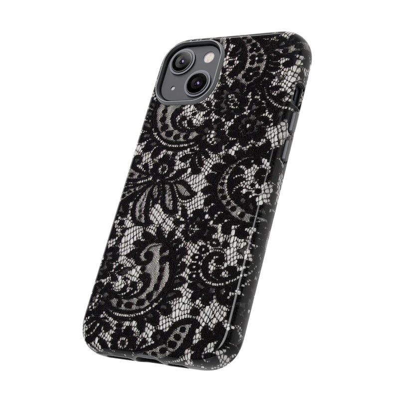 Elegant Lace Phone Case, Floral Phone Cover, Chic Smartphone Protector, Stylish Gift for Her, Black Lace Design image 6