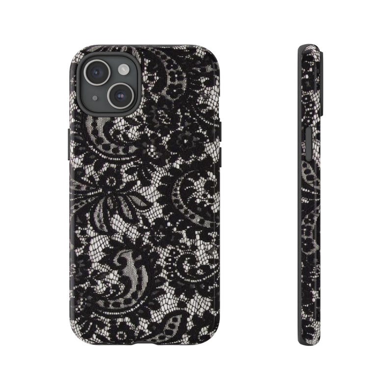 Elegant Lace Phone Case, Floral Phone Cover, Chic Smartphone Protector, Stylish Gift for Her, Black Lace Design image 1