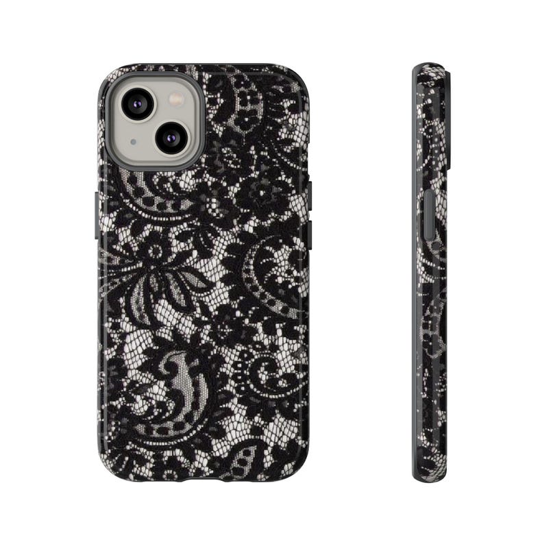 Elegant Lace Phone Case, Floral Phone Cover, Chic Smartphone Protector, Stylish Gift for Her, Black Lace Design image 2