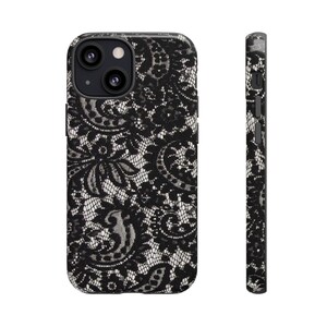Elegant Lace Phone Case, Floral Phone Cover, Chic Smartphone Protector, Stylish Gift for Her, Black Lace Design image 7