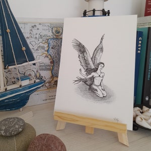 Sirene Tuschezeichnung: Original handgefertigte Kunst