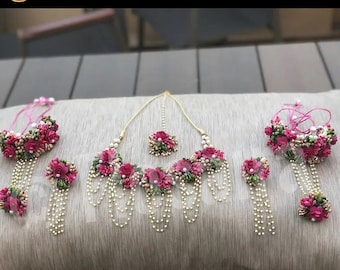 Flower Jewelry Bridal Sangeet Haldi Wedding Jewel Handmade Mayun Color Function Yellow Collection White Ceremony Mehendi Handmad Pink Floral