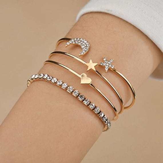 Fashion Gold Tone Cuff Bangle Bracelet Set