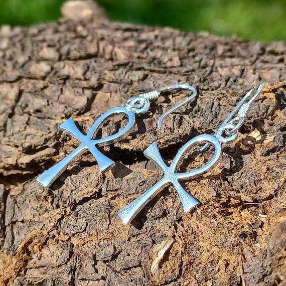 Sterling silver cheap ankh earrings