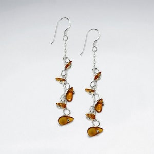 Sterling Silver Cascading Amber Nuggets Earrings