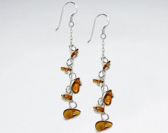 Boucles d’oreilles Sterling Silver Cascading Amber Nuggets