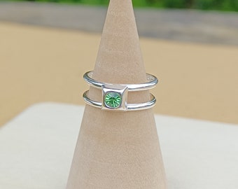 Adjustable Sterling Silver And Square Set Light Green Cubic Zirconia Toe Ring