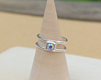 Adjustable Sterling Silver And Square Set Rainbow Cubic Zirconia Toe Ring