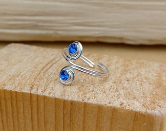 Adjustable Sterling Silver And Round Blue Cubic Zirconias Toe Ring