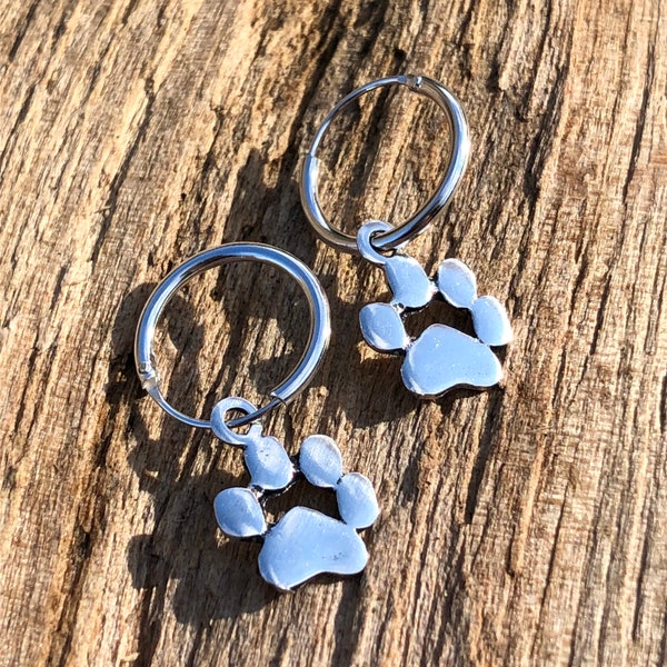 Sterling Silver Paw Print Hoop Earrings