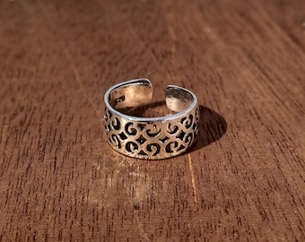 Sterling zilveren verstelbare brede filigraan teen ring